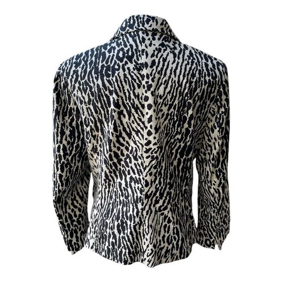 TALBOTS White Black Animal Print Cotton Spandex Blazer Jacket Size 12 Office EUC - Picture 9 of 9